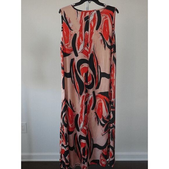 Women's Orange & Black Abstract Sleeveless Scoop-Neck Maxi Dress XL #1991-C4 - Picture 4 of 7